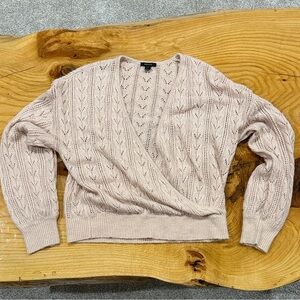 RW&CO Pink Cable Knit Faux Wrap Sweater